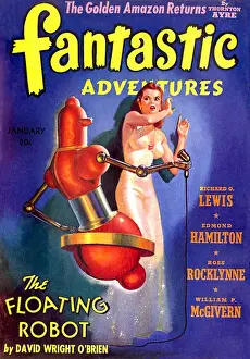Retro Science Fiction Magazines Drucke: Fantastic Adventures - The Floating Robot