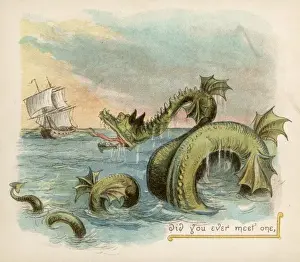 Vintage Nautical Prints Drucke: Fantasy Seamonster