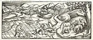 English Countryside Scene Drucke: Farming in Middle Ages