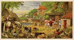 Drucke von Ein typisches Bauernhof-Szenario Ländliche Gemälde Auf Dem Land Drucke: Landwirtschaftliches Szenario 1847