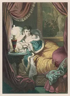 Woman Reading In Bed Drucke: Female in Bed Reading