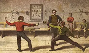 Victorian Era Sport Drucke: Fencing C1850