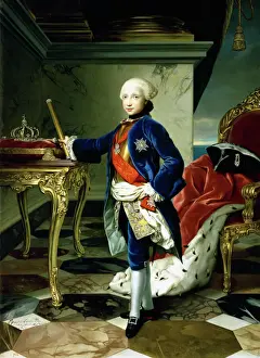 Drucke von Ferdinand I von den beiden Sizilen (1751-1825). König von Sizilien, Neapel und zwei Sizilen. Porträt von Anton Raphael Mengs im Museo del Prado in Madrid, Spanien Zeitgenössische Kunst Drucke: Ferdinand I von Sizilien-Zwei (1751-1825)