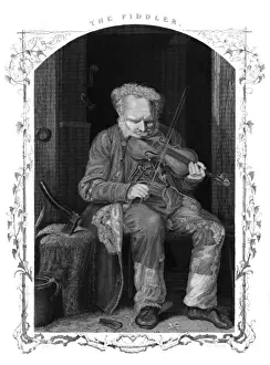 Early 19th Century Music Drucke: Fiddler in Cottage