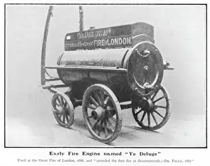 Historic Firefighting Equipment Drucke: Fire Engine of 1666