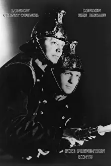 Vintage Fire Brigade Photos Drucke: Two firefighters, Fire Prevention Hints