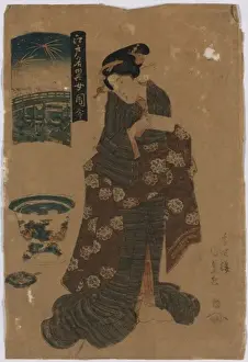 Antique Japanese Woodcuts Drucke: Fireworks at Ryogoku