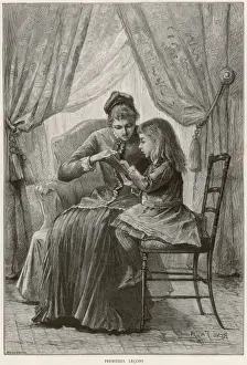 Young Girl Reading Drucke: First Lesson