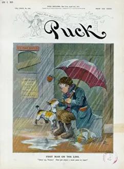 Vintage Cartoon Illustration Drucke: First man on the line