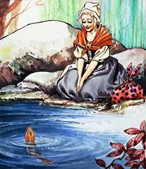 Classic Fairy Tale Artwork Drucke: The fish in the pool