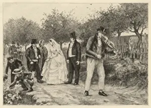 Drucke von Das Hochzeitsfest von Emma und Charles - die Prozession wird vom Geiger angeführt Gustave Flaubert Drucke: Gustave Flauberts Ehe mit Emma Bovary