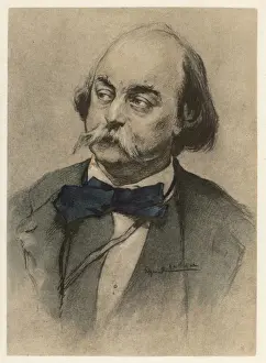 Drucke von Deutscher Romanist und Schriftsteller Gustave Flaubert mit einem großen blauen Kragenband Gustave Flaubert Drucke: Gustave Flaubert, Großer Buntkopf