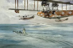 Drucke von Fleming-Williams, C.R.(19.Jh.-20.Jh.). Hit!: Eine Patrouille mit F2A Flugbooten, die eine deutsche U-Boot-Bombe abschossen.Ka., 1918.Wasserfarben.Großbritannien Flugzeuge Und Luftfahrt Drucke: FLEMMING-WILLIAMs, K.R.( 19 Jahrhundert- 20 Jahrhundert). Hit!: Eine Patrouille