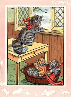 Vintage Kitten Images Drucke: Fluff the cat and her three kittens
