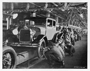 Drucke von Die Ford Montagebahn im Jahr 1928 F Drucke: Fahrzeugassemblageband 1930