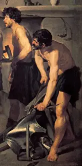Historical Spanish Art Drucke: The Forge of Vulcan, Right detail