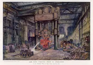 Drucke von Die Stahlwerke von John Brown and Co., Sheffield, Yorkshire : die 6.000 Tonnen Schmiedehammer John Brown Drucke: Gießpresse