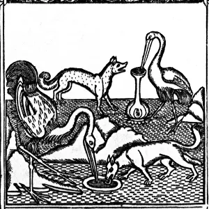 Drucke von Der Fuchs und der Storch.Aesops Fabel.Datum: 15.Jahrhundert A Drucke: Der Fuchs und der Storch