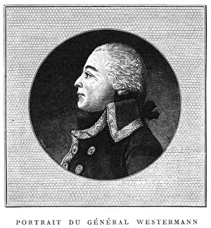 Drucke von Franz Joseph Westermann skrupellose Soldat und Dieb, der ohne Mitgefühl die Widerstandsbewegung in Vendée unterdrückte; wurde jedoch wie auch Dantons guillotiniert. Datum: 1751 - 1794 Vendee Drucke: Franz-Westmann