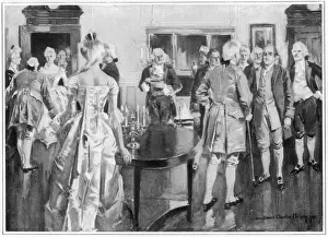 Drucke von Benjamin Franklin der amerikanische Staatsmann, Wissenschaftler und Philosoph im kolonialen Zentrum einer Wohnstube Benjamin Franklin Drucke: Franklin und Christy