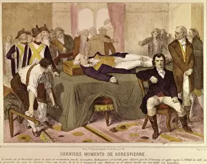 Drucke von Französische Revolution (1794). Die letzten Momente von Robespiers Tod vor der Hinrichtung durch Lithographie, FRANKREICH, PARIS, MUSée CARNAVALET Porträts Der Französischen Revolution Drucke: Französische Revolution (1794). Robespierre's letzter Sturm