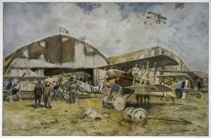 Vintage Planes Drucke: French Warplanes at Base