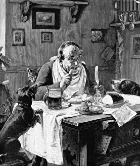 Historical Engraving Drucke: Friends at Table