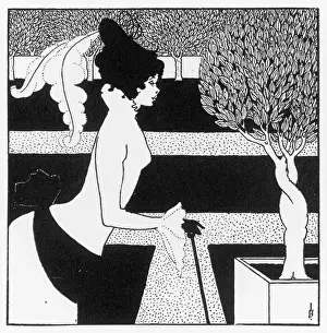 Drucke von Vorspann zu The Yellow Book Band II Juli 1894 von Aubrey Beardsley zeigt eine junge Frau im formellen Garten Aubrey Beardsley Drucke: Vorspann von Beardsley