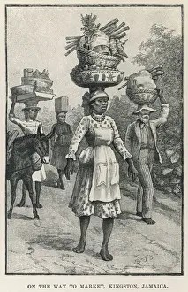 Drucke von Banannen zum Markt in Kingston transportieren, Jamaika, Karibik Datum: 1888 Kingston Drucke: Obst / Bananen
