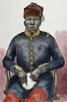 Colored Engraving History Drucke: Gabasheane Masupha (1903-1941). Chief of Basotho. Engraving