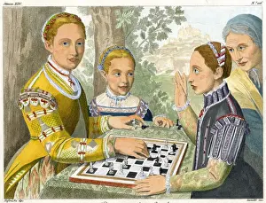 Drucke von Lucrezia, Minerva und Europa Anguissola bei einem Schachspiel. von Sofonisba Anguissola (darstellt ihre Geschwister). 1555 Sofonisba Anguissola Drucke: Das Schachspiel von Sofonisba Anguissola