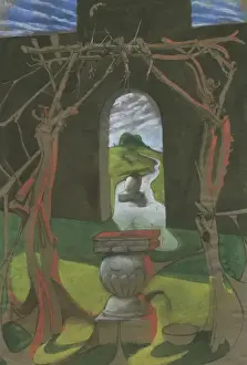 Water Features In Gardens Drucke: Garden scene with abstract elements