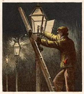 Victorian Street Scene Drucke: Gas Light / Lamplighter