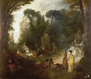 Jean Antoine Watteau Paintings Drucke: Gathering in the Park