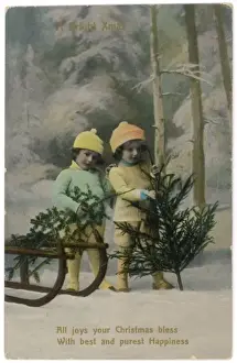 Traditional Christmas Customs Drucke: Gathering Trees 1912