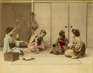 19th Century Japanese Art Drucke: Four geishas together