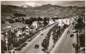 Drucke von Allgemeiner Blick auf La Paz, Bolivien, Südamerika, mit Bergen im Hintergrund. Datum: circa 1940 Bolivien Drucke: Allgemeiner Blick, La Paz, Bolivien, Südamerika.