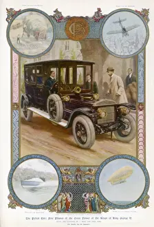 Vintage British Royalty Images Drucke: George V and Car
