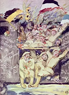 WWI German Soldiers Drucke: German and Austrian troops setting off for WW1