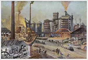 Early 20th Century Industry Drucke: German Iron Foundry / 1900