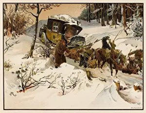 Snowy Road Scene Drucke: German Mail Coach Snow