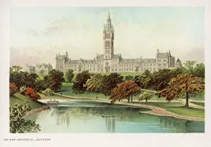Drucke von Universität Glasgow aus dem Wasser heraus gesehen Glasgow Drucke: Universität Glasgow 1880er Jahre