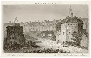 Drucke von Das Globe Theater (auf der rechten Seite) und das Bärengarten sind auf dem Südbank im etwas abgestürmten Stadtteil des Bezirks Theater Drucke: Theatre am Globus
