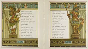 Drucke von Gog und Magog, die zwei englischen Riesen deren Statuen im Guildhall in London stehen Datum: 1883 Berühmte Statuen Drucke: Gog und Magog