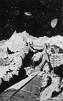 Drucke von Die Sonne wird sicher reich an wertvollen Mineralien sein : ein Goldberg dort könnte eine lukrative Investition sein . Datum: 1895 Erforschung Des Weltraums Drucke: Bergbau von Gold auf dem Mond