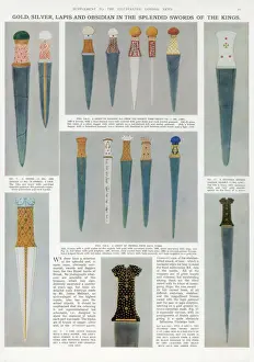 Drucke von Gold, Silber, Lapis und Obsidian im prächtigen Schwert der Könige - Das königliche Schatzkammer von Dorak um 3000 v. Chr Katal Huyuk Drucke: Gold, Silber, Lapis und Obsidian im prächtigen Schwert der Könige – Das königliche Schatz