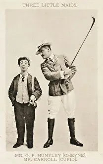 Drucke von Ein Golfer und sein Caddy - Charaktere aus dem Musical Three Little Maids von Paul Rubens, Mr G.P. Huntley im Rollenname Cheyne und Mr Carroll in der Rolle des Cupid. Das Stück eröffnete 1902 Rubens Drucke: Golfer und sein Caddie