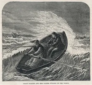 Drucke von WILHELM DARLING und seine Tochter GRAZIE ruderten mit dem Rettungskraftwagen aus, um die Besatzung des Forfarshire-Dampfers zu retten; einige Darstellungen zeigen sie vorne, andere hinten Forfarshire Drucke: Gräfin von Zollern Segeln