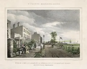 Drucke von Gravesend, Kent: Öffentliche Bibliothek und Lesesäle im Milton-Platz sowie die Eintrittspreise für den Badeplatz Gravesend Drucke: Gravesend/Miltonplatz