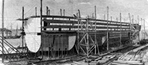 Great Eastern Steam Ship Drucke: The Great Eastern steam ship under construction